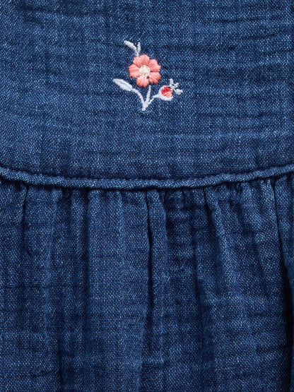 Koyu Mavi Pamuk Gauze Denim Balon Bodysuit