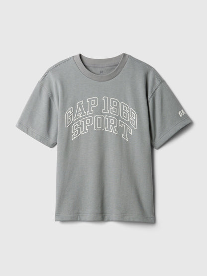 Gri Gap Logo Grafikli Kısa Kollu Sweatshirt