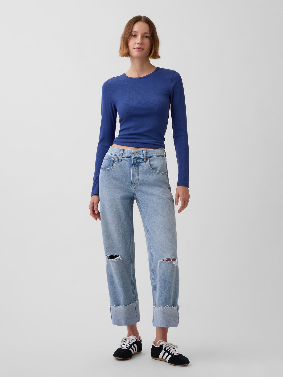 Açık Mavi Low Slung Relaxed Crop Jean Pantolon
