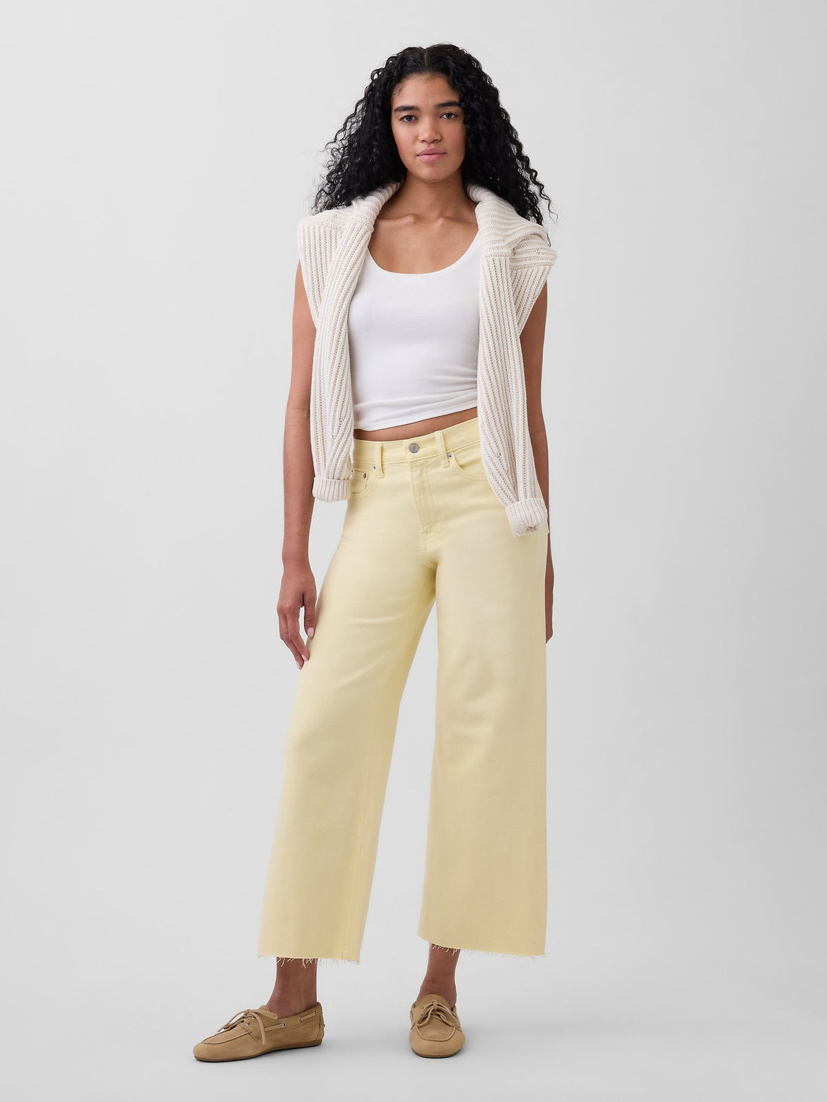 Sarı High Rise Stride Wide-leg Ankle Jean Pantolon