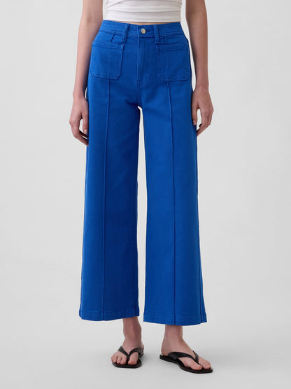 Kobalt Mavisi High Rise Stride Wide-leg Ankle Jean Pantolon
