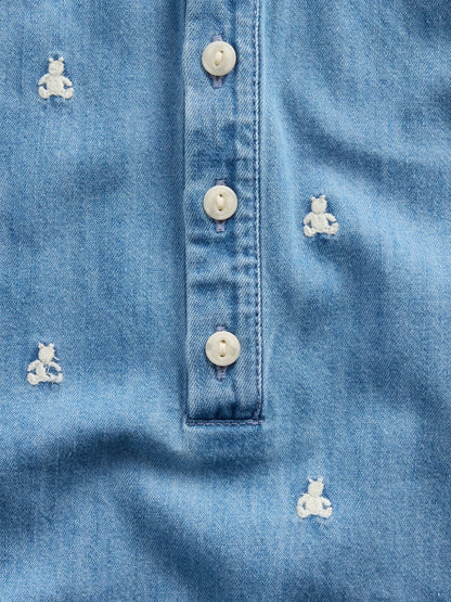Mavi Işlemeli Brannan Bear Denim Şort Tulum