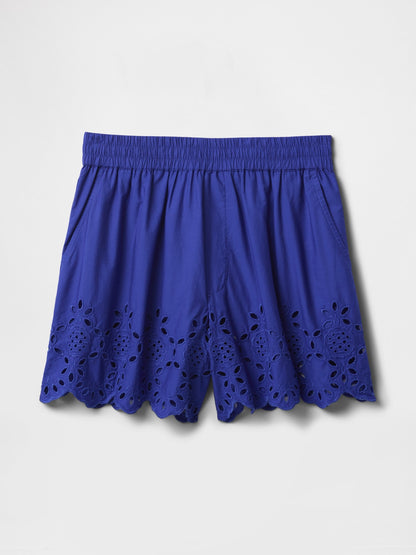 Mavi Eyelet Poplin Şort