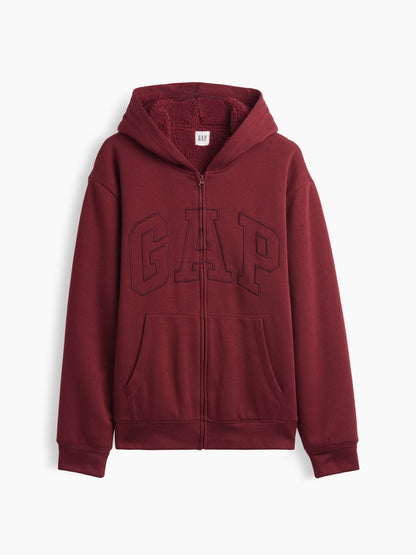 Gri Relaxed Gap Logo Sherpa Astarlı Fermuarlı Sweatshirt