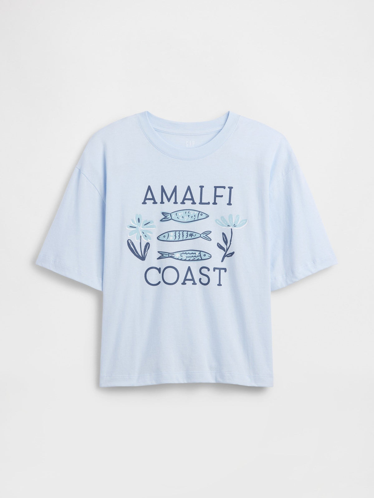 Açık Mavi Boxy Grafik Baskılı T-shirt