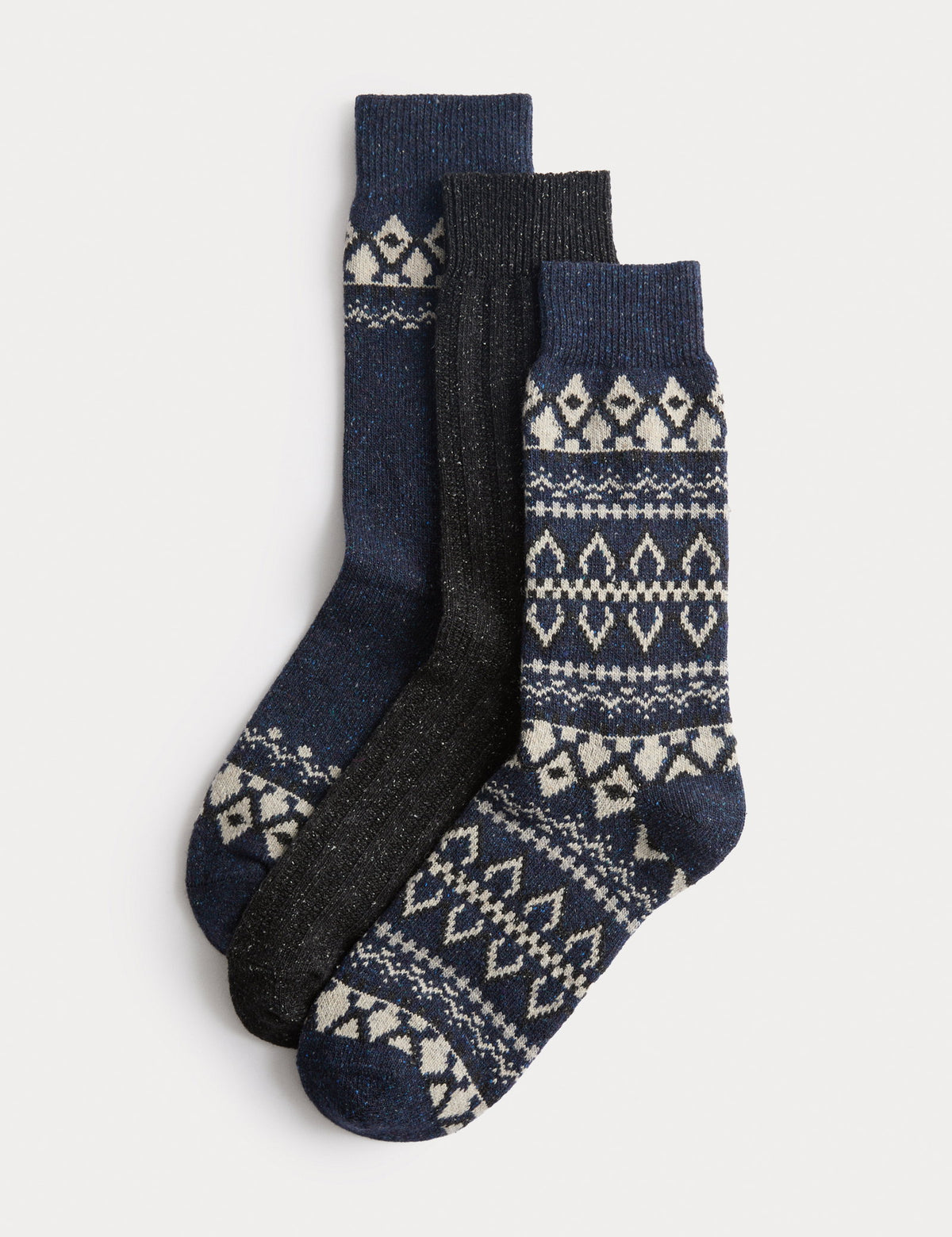 3’lü Fair Isle Desenli Yün Karışımlı Çorap Seti