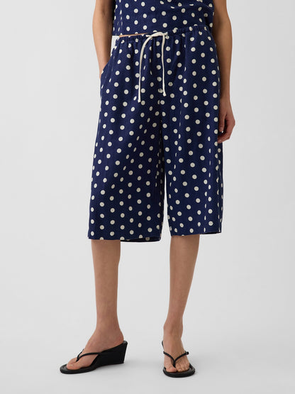 Lacivert Keten Karışımlı Relaxed Easy Culotte Pantolon