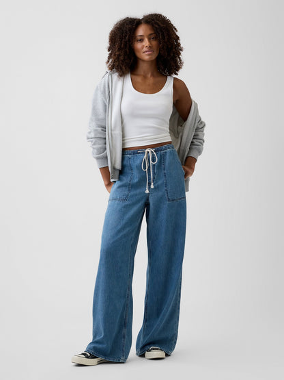 Mavi Mid Rise Pull-on Süper Hafif Wide-leg Jean Pantolon
