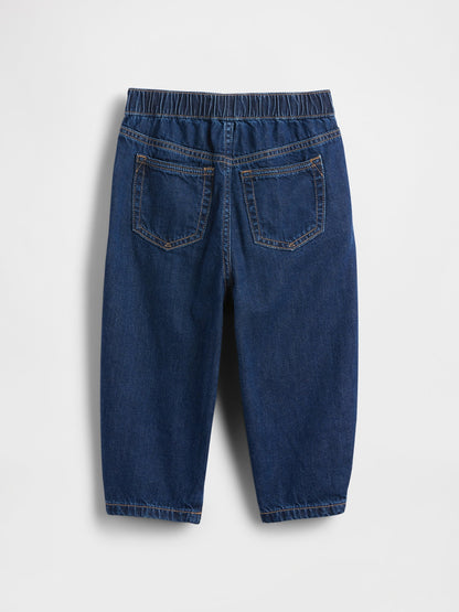 Koyu Mavi Pull-on Barrel Jean Pantolon