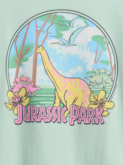 Yeşil Jurassic Park Grafik Baskılı T-shirt