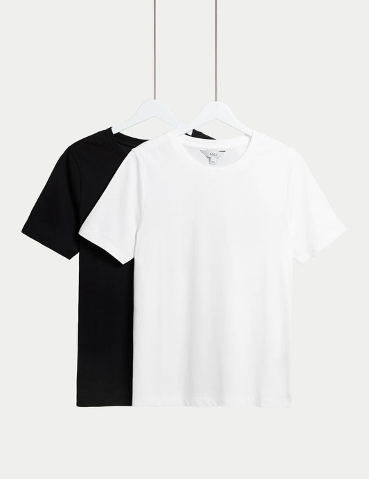 2'li Saf Pamuklu Bisiklet Yaka Regular Fit T-shirt