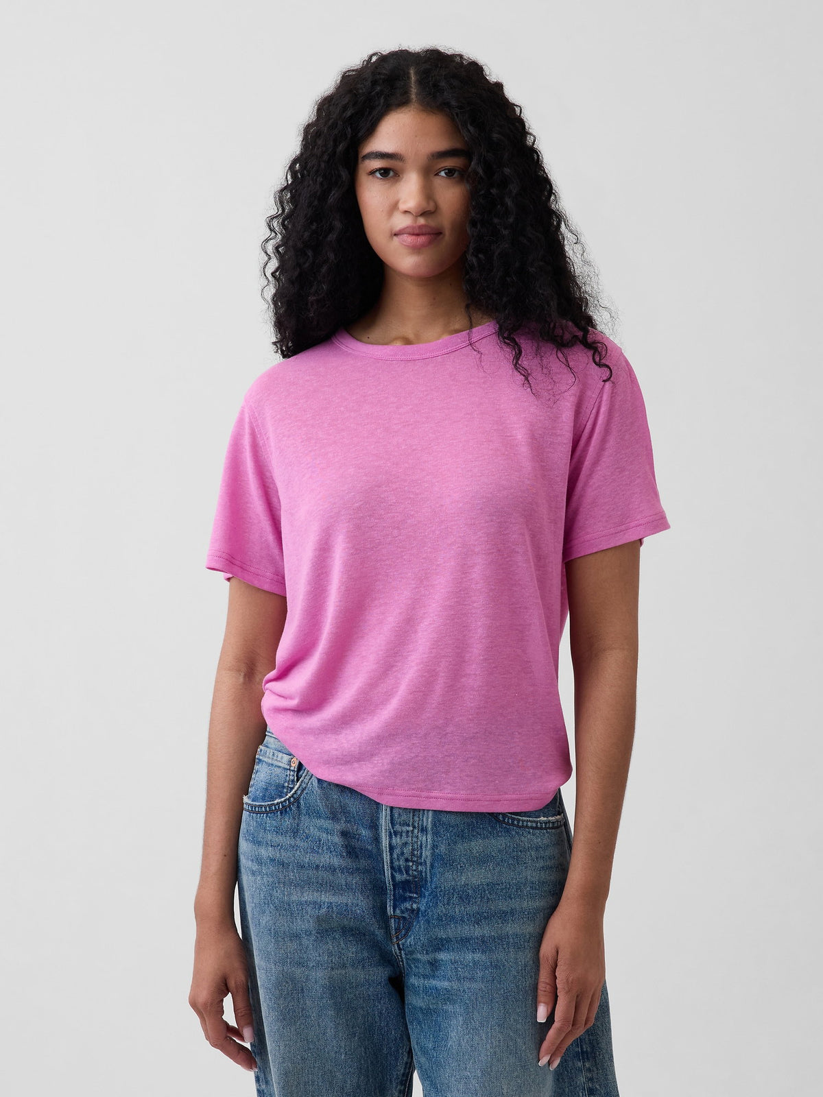 Lacivert Keten Karışımlı Relaxed T-shirt