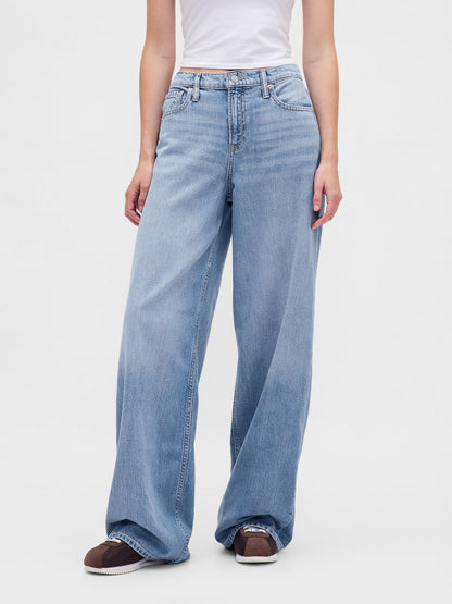 Açık Mavi Mid Rise Ultrasoft Baggy Jean Pantolon
