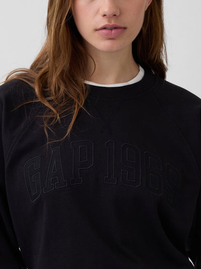 Siyah Fransız Havlu Kumaş Raglan Logo Sweatshirt
