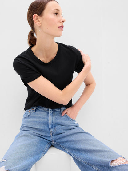 Açık Gri %100 Pamuk Vintagesoft Bisiklet Yaka T-shirt