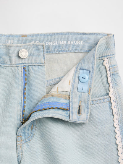 Açık Mavi Low Rise Longline Denim Şort