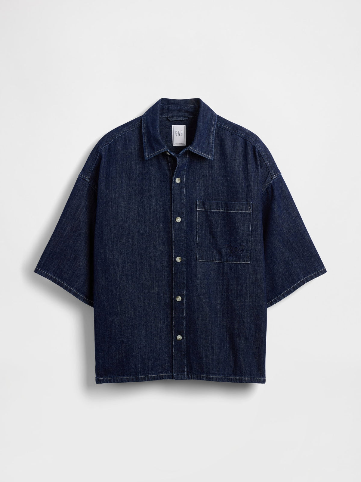 Koyu Mavi Denim Oversized Straight-hem Gömlek