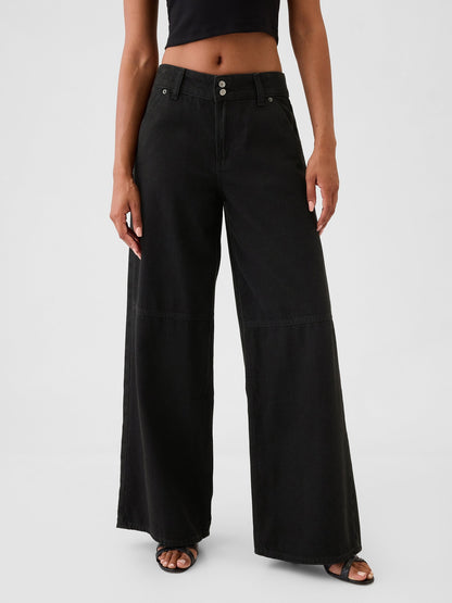 Siyah Mid Rise Ultrasoft Baggy Jean Pantolon