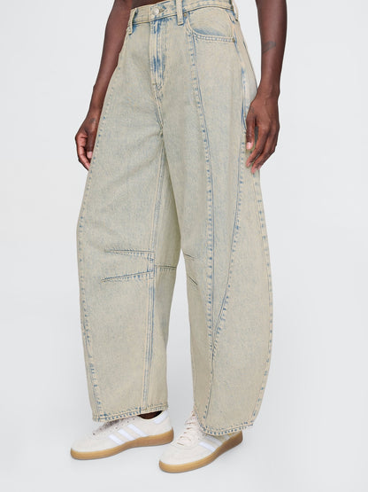 Bej High Rise Horseshoe Jean Pantolon