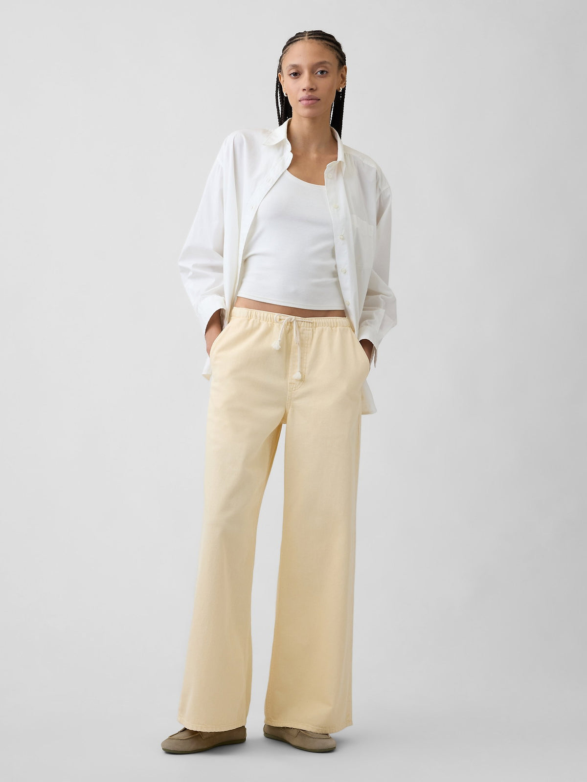 Sarı Mid Rise Pull-on Wide-leg Jean Pantolon