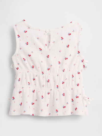 Beyaz Crinkle Örgü Fiyonk T-shirt