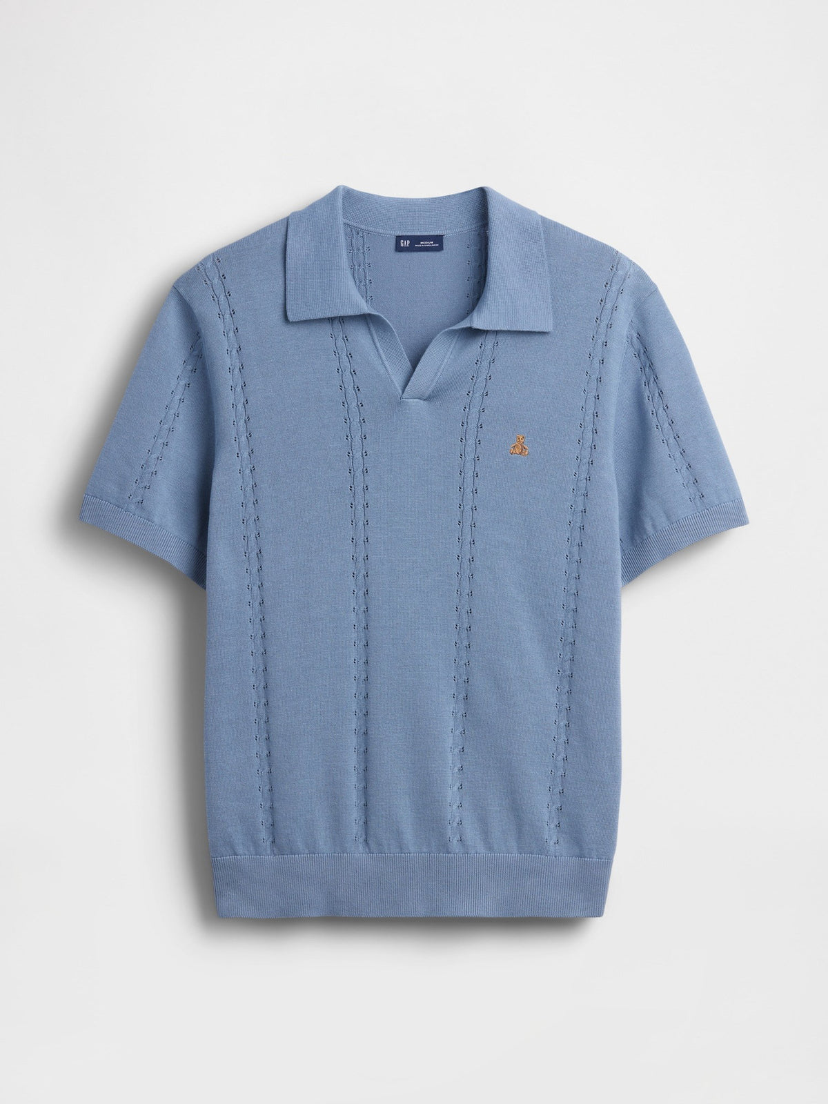 Açık Mavi Relaxed Johnny Yaka Pointelle Triko Polo T-shirt