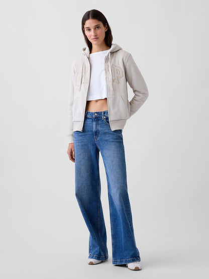 Kırık Beyaz Relaxed Gap Logo Sherpa-astarlı Fermuarlı Sweatshirt