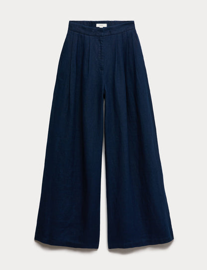 Saf Keten Bol Paça Pantolon