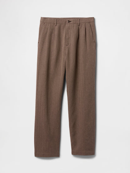 Kahverengi Keten Pamuk Karışımlı '90s Loose Pileli Khaki Pantolon