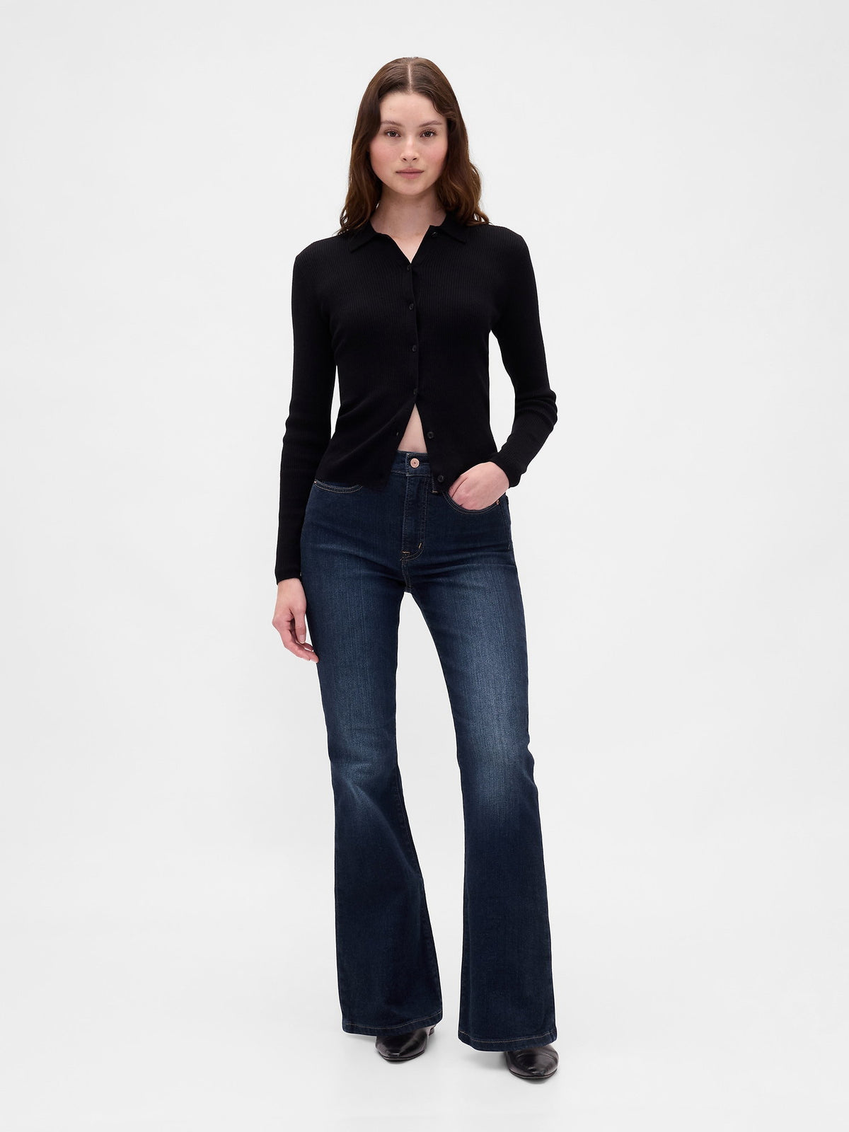 Koyu Mavi High Rise '70s Flare Jean Pantolon