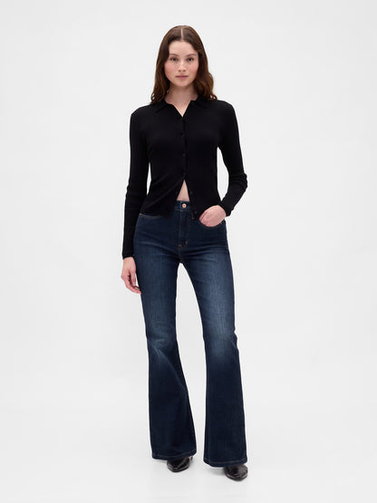 Koyu Mavi High Rise '70s Flare Jean Pantolon
