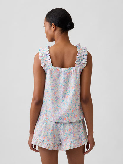Çok Renkli Fırfırlı Poplin Pijama Üst