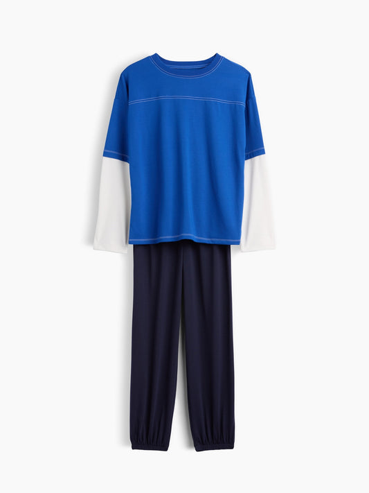 Lacivert Recycled Colorblock Pijama Takımı