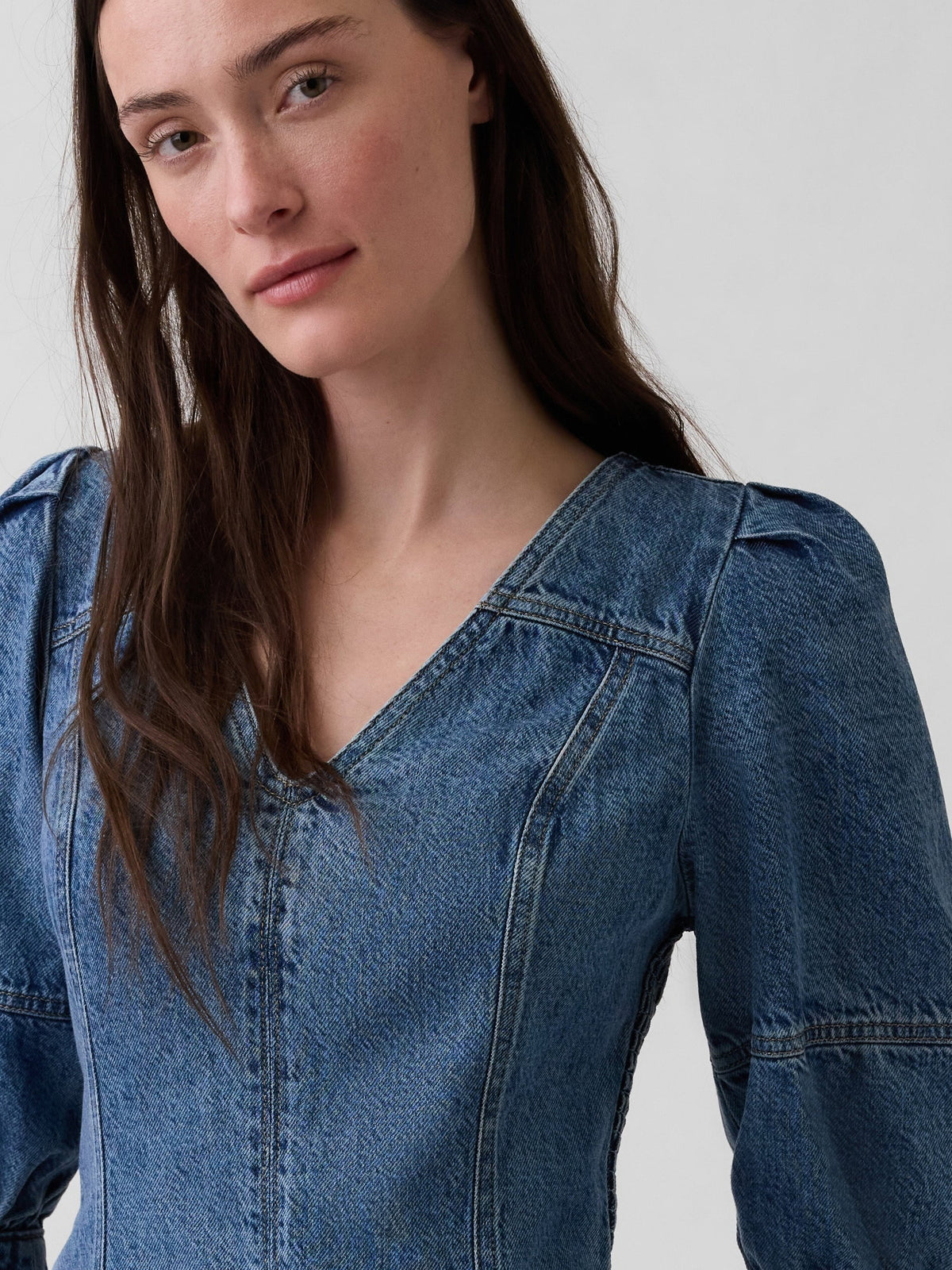 Mavi Ultrasoft Denim Puff-sleeve Mini Elbise