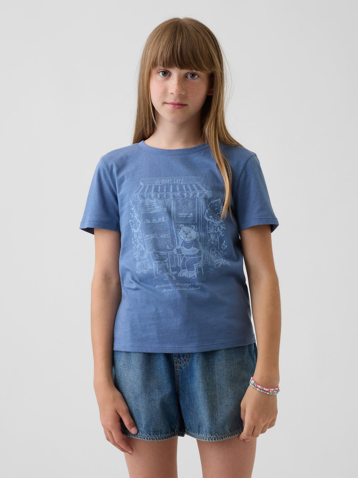 Koyu Mavi Grafik Baskılı T-shirt