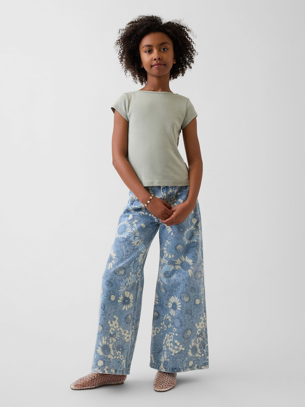 Mavi Low Rise Çiçekli Baggy Jean Pantolon