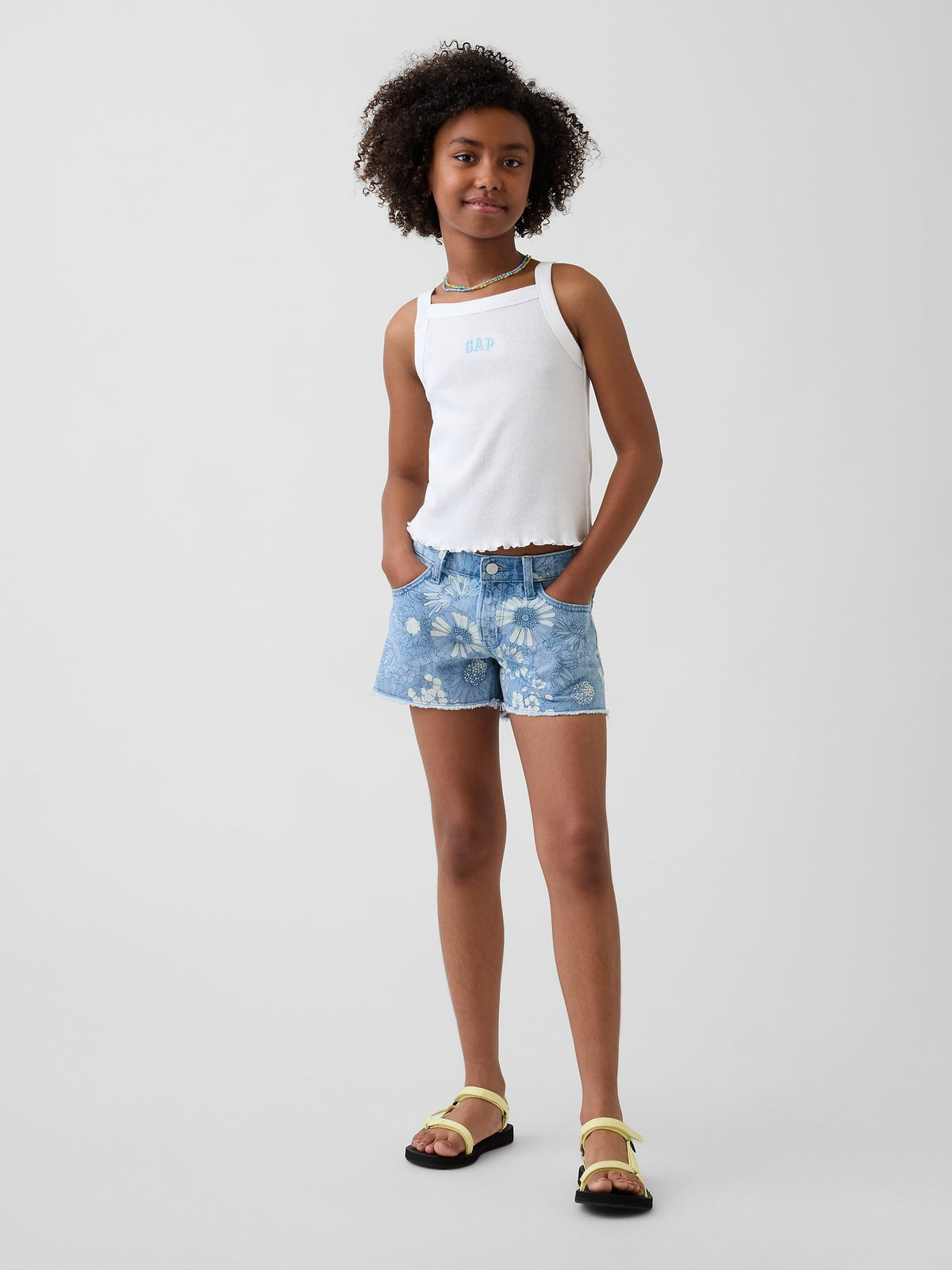 Açık Mavi Low Rise Stride Çiçekli Denim Şort