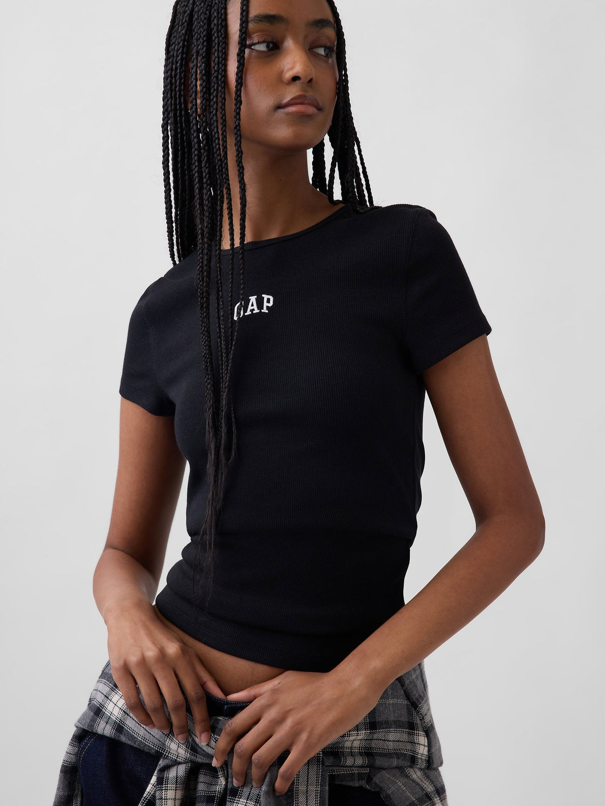 Siyah Modern Fitilli Gap Logo T-shirt