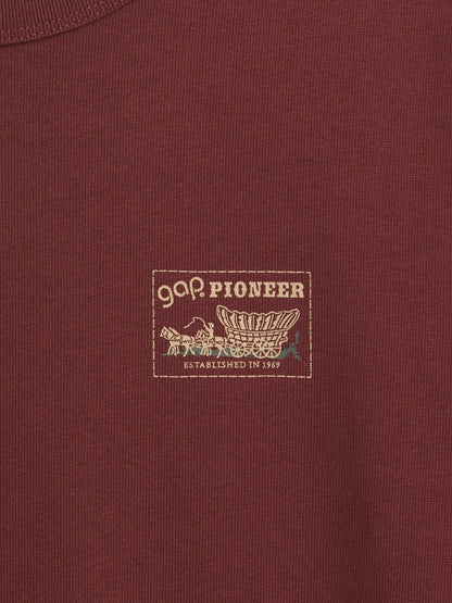 Koyu Kırmızı Heavyweight Gap Pioneer Grafik Baskılı T-shirt