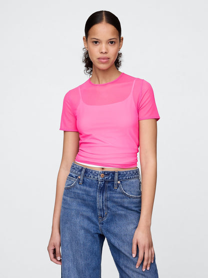 Pembe Transparan Crop T-shirt