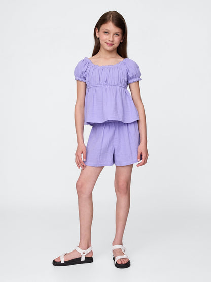 Açık Lila Kids Crinkle Gauze Outfit Set