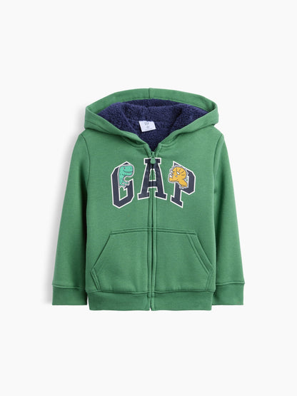 Açık Yeşil Sherpa Astarlı Logo Fermuarlı Sweatshirt