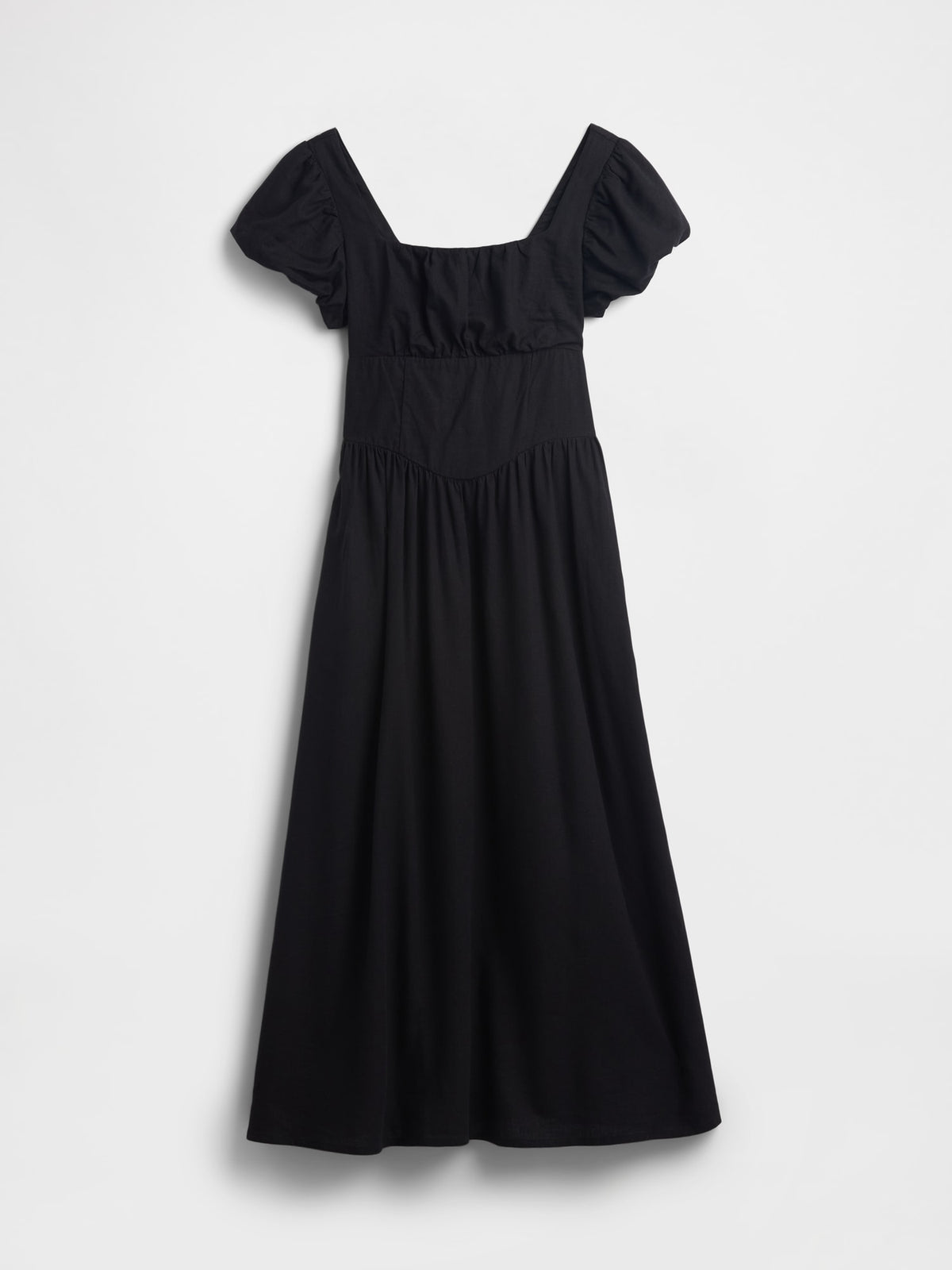 Siyah Keten Karışımı Drop-waist Maxi Elbise