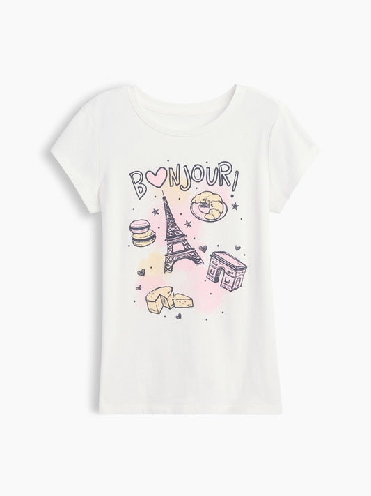 Beyaz Grafik Baskılı T-shirt