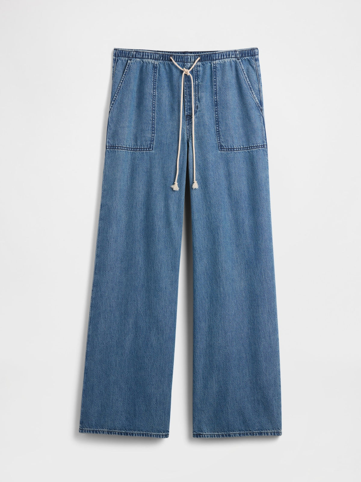 Mavi Mid Rise Pull-on Süper Hafif Wide-leg Jean Pantolon