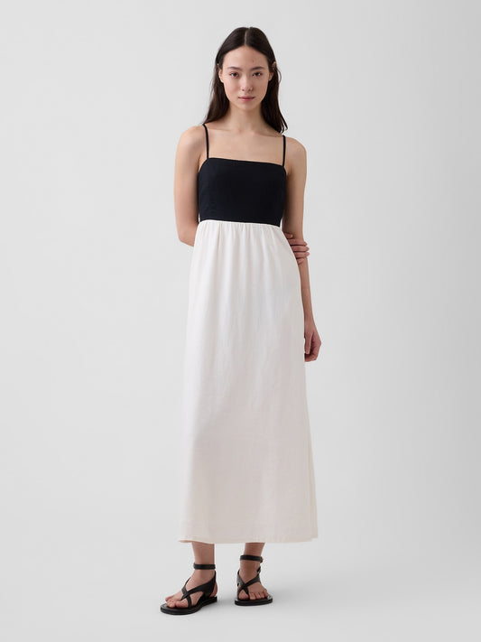 Beyaz Keten Karışımlı Empire Waist Maxi Elbise
