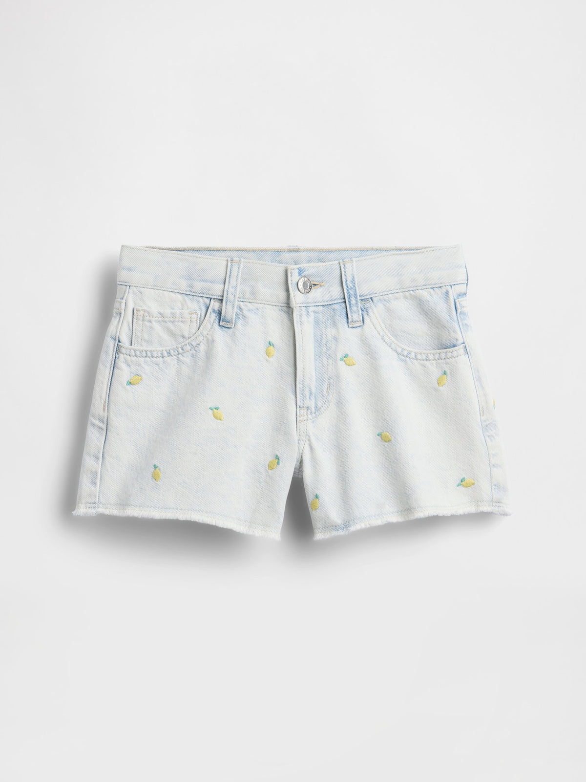 Açık Mavi Low Rise Stride Işlemeli Limon Denim Şort