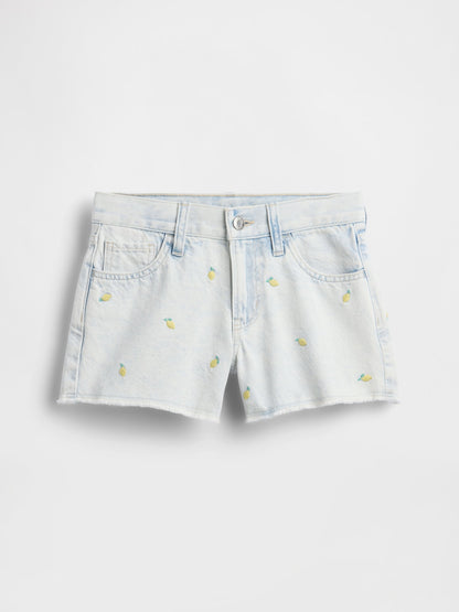 Açık Mavi Low Rise Stride Işlemeli Limon Denim Şort