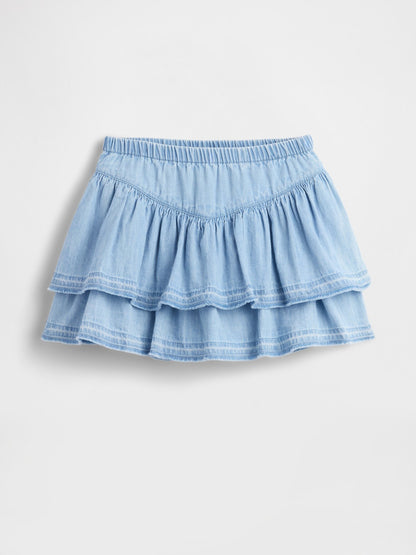 Açık Mavi Denim Ruffle Şort Etek