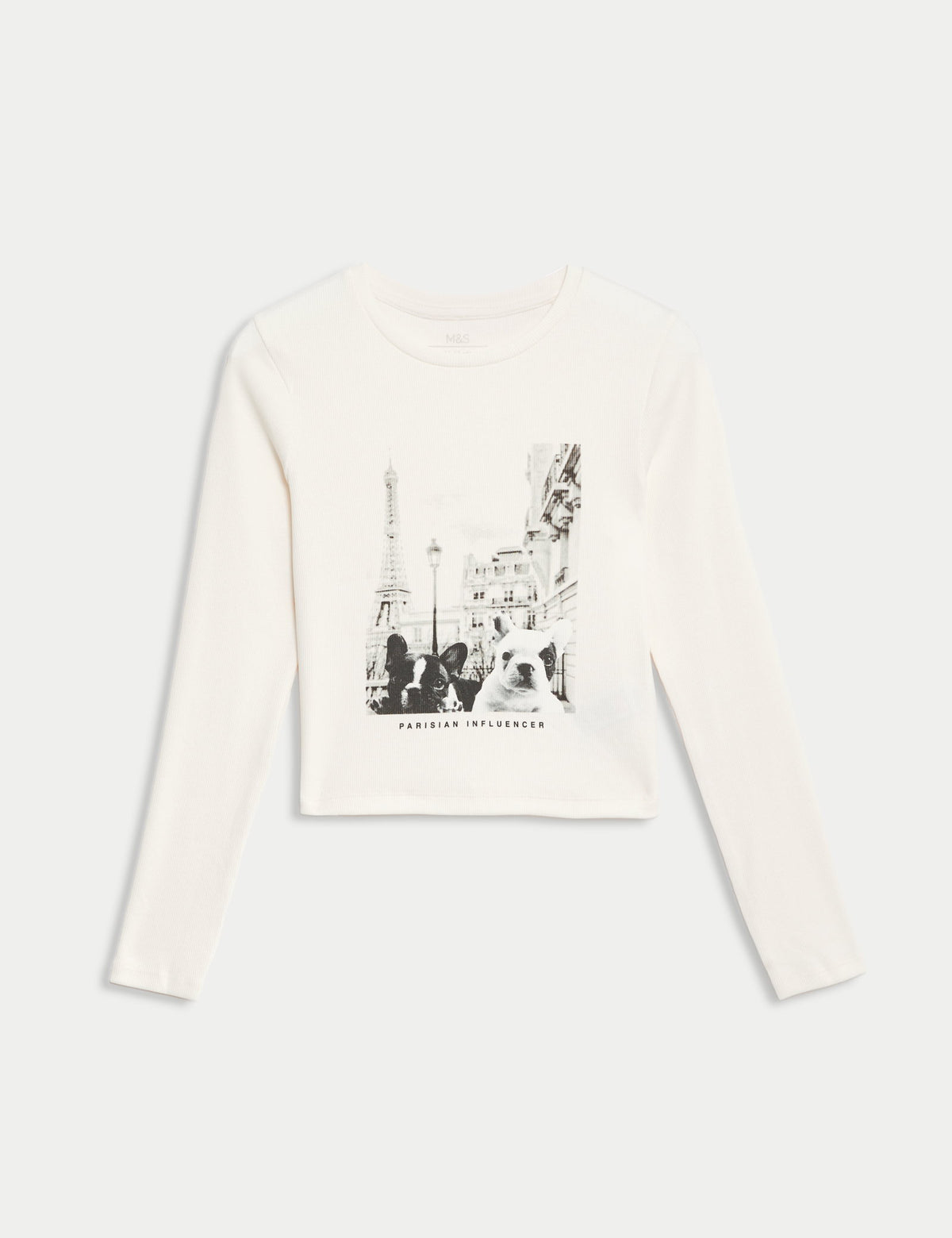 Saf Pamuklu Baskı Detaylı Uzun Kollu T-shirt